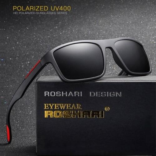 ROSHARI Polarized Sunglasses Men TR90 Ultralight Driver Shades Male Vintage Sun Glasses For Women Spuare Eyewear P0016