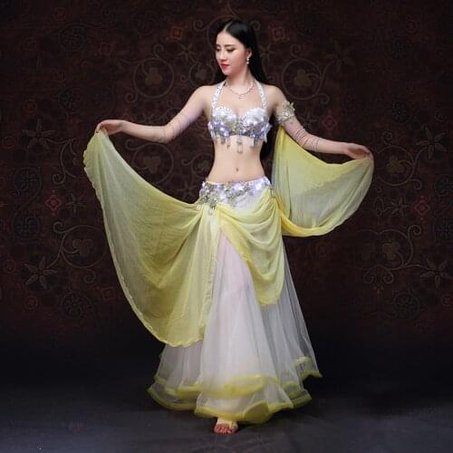 Stage & Dance Wear 2019 Belly Dancing Clothes Oriental Dance Outfits Belly Dance Beaded Costume Bra Skirt LED Costume
