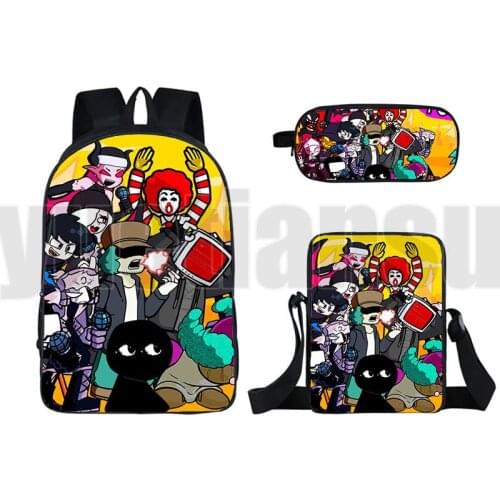 Hot Game 16 Inch Anime Friday Night Funkin Backpack 3D Video Game School Bag Bookbag Cute 3 Pcs Set Pencil Case Shoulder Bag