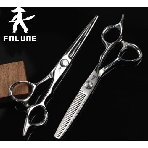 FnLune 6.0 japan steel Professional Hair Salon Scissors Cut Barber Accessories Haircut Thinning Shear Hairdressing Tool Scissors