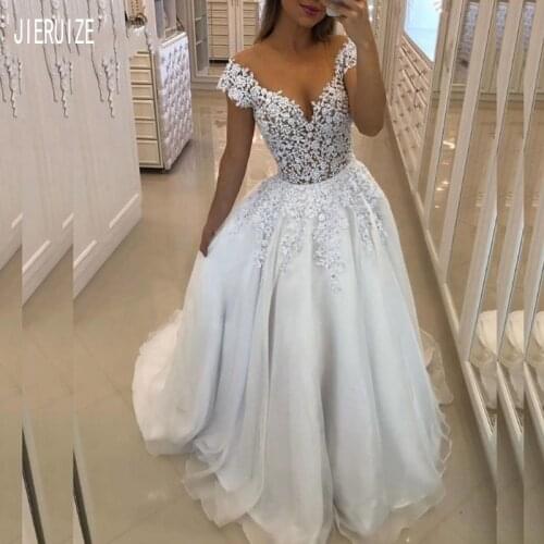 JIERUIZE Sexy Off Shoulder Wedding Dress A-line Organza Bridal Gowns For Women Lace Appliques Beaded Boho Vestido De Noiva