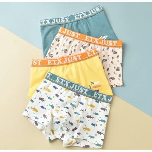 4pcs/lot Cute Childrens Underwear for Kids Cartoon Fish Print Short Panties Cotton Teenage Boxers Underpants Kids Clothes