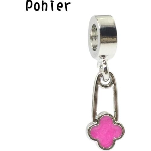 Plum Flower Brooch,Pink Enamel Charm European Beads Fit Pandora Charms Bracelets&Bangles Necklace DIY Fashion Jewelry B00397