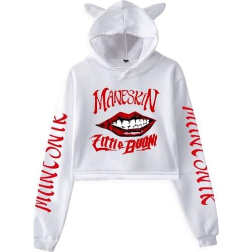 Maneskin Hoodie Cat Ears Crop top Kawaii clothes Harajuku Women Hoodies Streetwear Maneskin Merch Sweatshirts Plus size