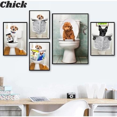 Toilet Decoration Picture Animal Dog Creative Canvas Personality Wall Painting Pet Shop Poster Decorative Painting