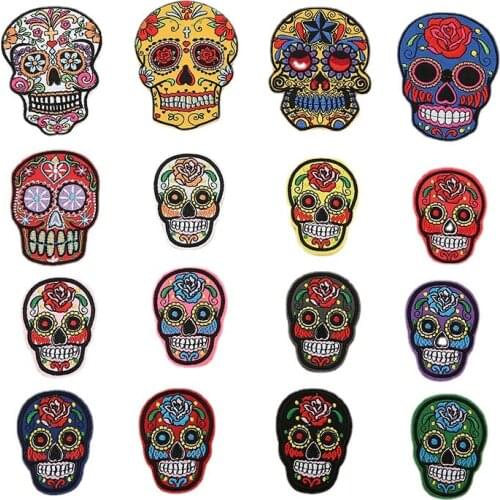 Skeleton Embroidered Patch Sugar Skull Patch Mexico Day of the Dead Iron On Fabric Badges DIY Sewing Applique for Jackets Jeans