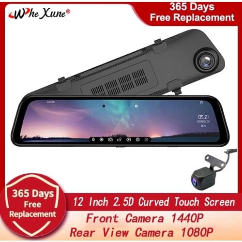 WHEXUNE New 12 inch Mirror 1440P Car DVR Stream Media Touch Screen Car Camera dash cam rear view camera Parking Monitor recorder