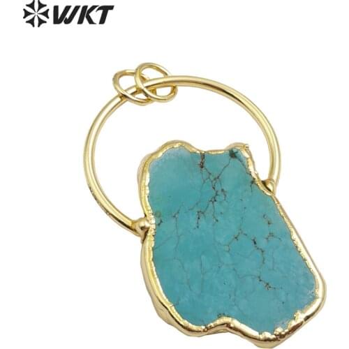 WT-P1372 Wholesale Custom Natural Blue Stone Pendant With Cute Stone Unique Pendant For Lady Decorate Jewerly