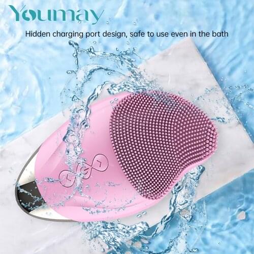 Youmay Ultrasonic Vibration Electric Facial Cleansing Brush Sonic Face Facial Cleanser Brush Washing Sonic Heated Massager