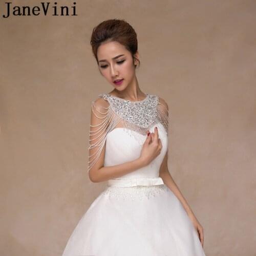 JaneVini 2018 Bling Crystal Jewelry Bridal Shoulder Chain Necklace Beaded Tassel Women Bride Accessories Wedding Shoulder Wrap
