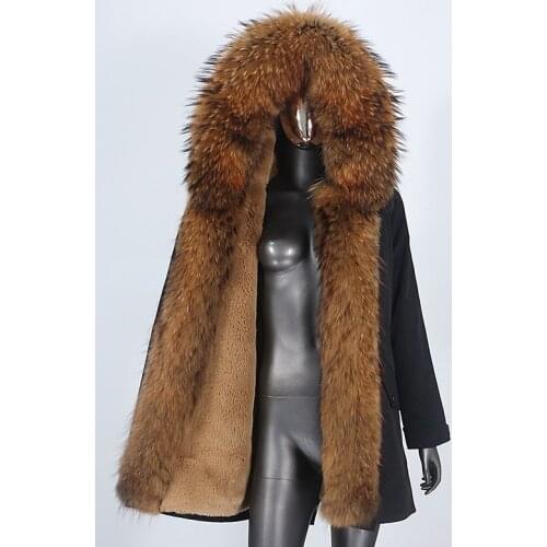 2021 New Waterproof Parka Real Fur Coat Winter Jacket Women Natural Raccoon Fur Collar Hooded Thick Warm Detachable Outerwear