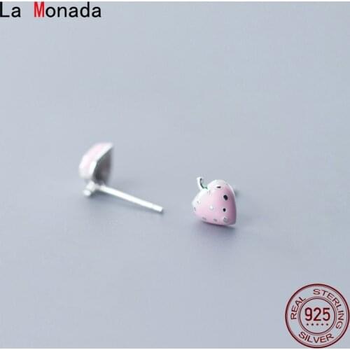 La Monada Small Woman Earring Minimalist Fruit 925 Silver Jewelry Female Strawberry Fashion Silver Stud Earrings For Women Girls