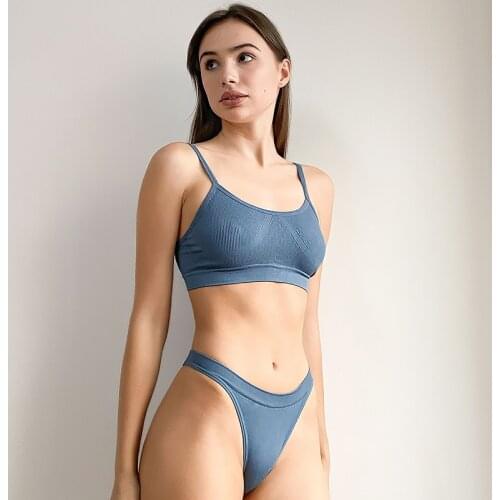 Seamless Women Top Panties Set Cotton Tops High Waist G-String Soft Active Lingerie Fitness Crop Top Thongs Bra Set