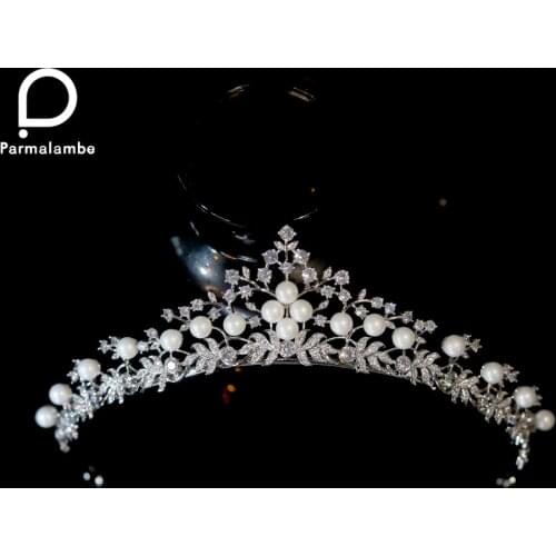 Simple Fashion CZ Pearls Crown Headband Gorgeous Tiaras and Crowns For Women Wedding Ornaments Bridal Hair Jewelry Accessories