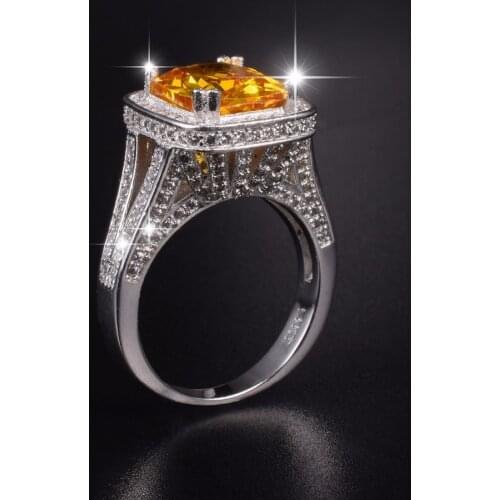 Luxury Jewelry 925 Sterling Silver Wedding Ring for Women Princess-cut Yellow 10ct Simulated Diamond Pave 192pcs cz Ring Sz 5-10