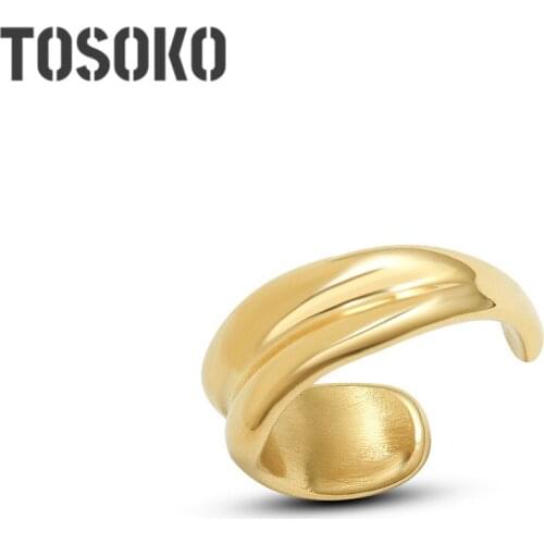 TOSOKO Stainless Steel Jewelry Simple Multi-Layer Ring Punk Style Geometric 18 K Golden Womens Fashion Opening Ring BSA231