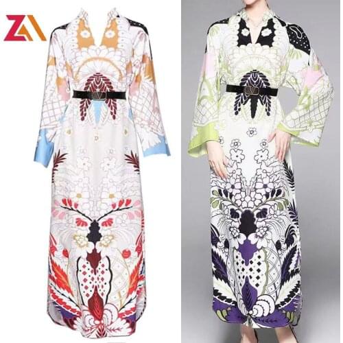 ZALady designer vintage printed maxi dresses for women retro long sleeve loose autumn traf fashion 2021 dress vestido robe femme