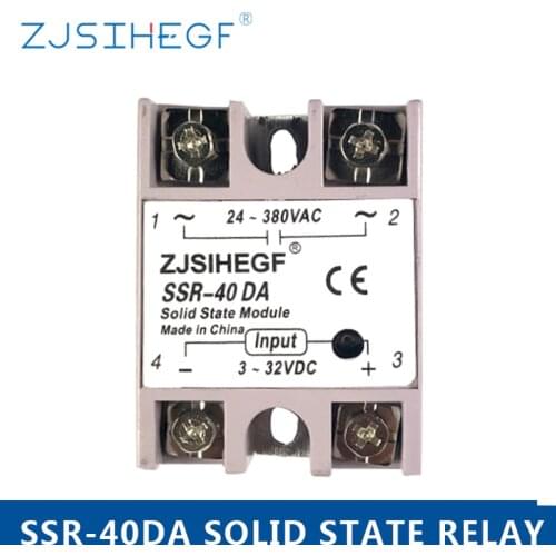 1pcs SSR-40DA Solid State Relay 40A Module 3-32V DC Input 24-380V AC SSR Converter For White I-50 Heat Sink