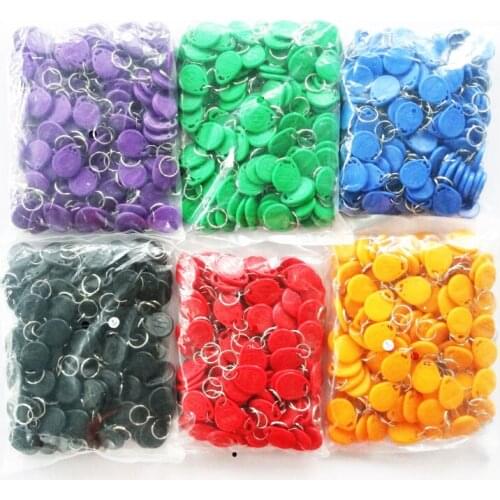 100Pcs RFID Card 125KHz RFID Keyfobs Tag( Bule Red Yellow) for Smart Gate Electronic Lock