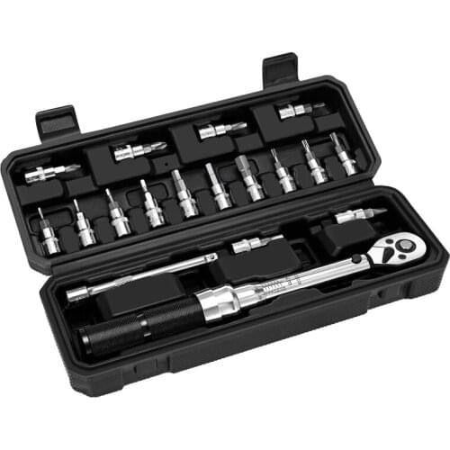 18pcs Torque Wrench Bicycle 1/4 Inch 2-20 Nm Torque Repair Tool Torque Adapter Precision Tool Including Hex Socket Hex for Bike