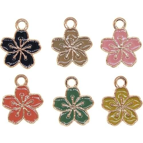 20Pcs/set Cherry Blossoms Enamel Charms Sakura Rhinestone Pendants For Earrings Bracelet Necklace DIY Jewelry Making Accessories