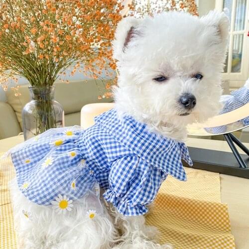 ADEWEL Dog Floral Dress Cute Princess Plaid Daisy Mesh Tutu Skirt For Small Chihuahua Dogs Pet Dresses Yorkshire Terrier Clothes