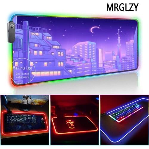 MRGLZY Girly Heart Moon LED Light RGB Large Mouse Pad Genshin Impact XXL DeskMat PC Laptop Keyboard Gaming Accessories for LOL