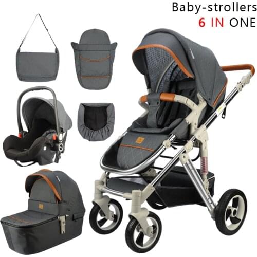 Baby Stroller 3 in 1 Travel System With Bassinet and Car Seat Pu Leather Aluminum Alloy Frame Luxury Pram Children Carriage