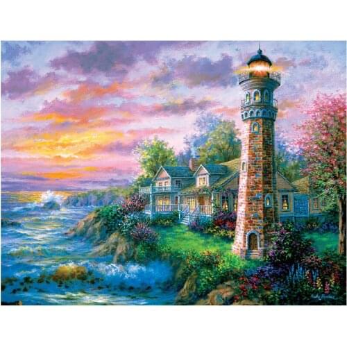 Diy seaside diamond mosaic lighthouse embroidery painting rhinestone wall sticker decor diamond drawing art needlework handcraft