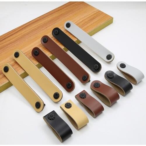 Eco-Friendly Leather Wardrobe Drawer Furniture Door Handle Cabinet Child Anti-Collision Safety Handle Home Cowhide door Pulls