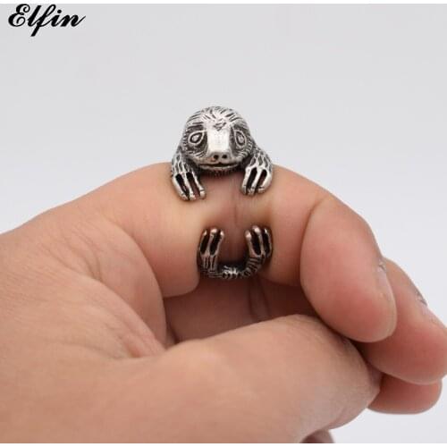 Elfin Wholesale Vintage Adjustable Sloth Ring Men Fashionable Jewellery Bradypus Rings For Women Anillos Mujer Warcraft