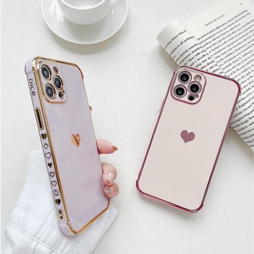 Electroplated Love Heart Phone Case For iPhone 12 Mini 11 Pro Max XR XS Max X 7 8 Plus Plating Bumper Solid Color Soft TPU Cover