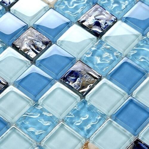 Blue color crystal shell mosaic tiles for bathroom shower swimming pool tiles mediterranean sea style shell mosaic tiles