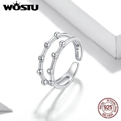 Bisaer Bean Bead Ring Simple Design Adjustable Size Sterling Silver Finger Rings For Women Girls Fine Jewelry Gift BKR719