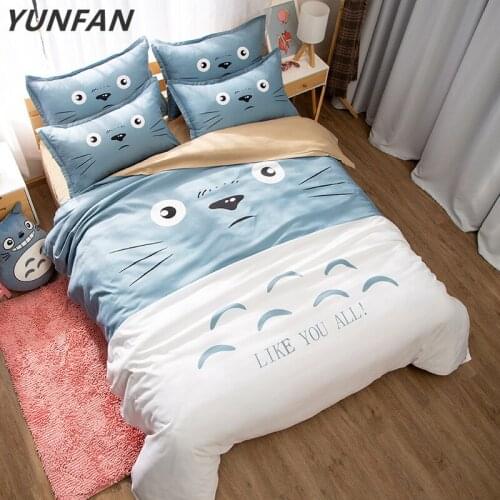 Japanese Anime Lucky Cat My Neighbor Totoro Kawaii Bedding Set Twin Queen King Duvet Cover Bedsheets for Children Boys and Girls