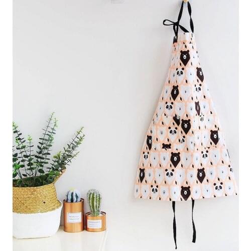 Kitchen Apron For Women Cartoon Rainbow Bear Printed Sleeveless Cotton Linen Aprons for Men Women Home Cleaning Tools