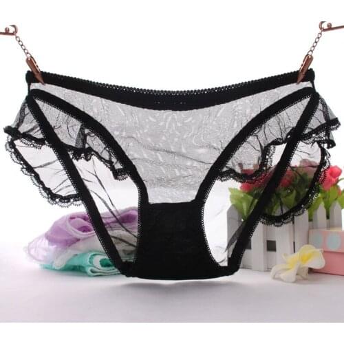 Summer sexy lace underwear see through knickers Japanese girl waist hip transparent briefs breathable cuecas mesh panties female