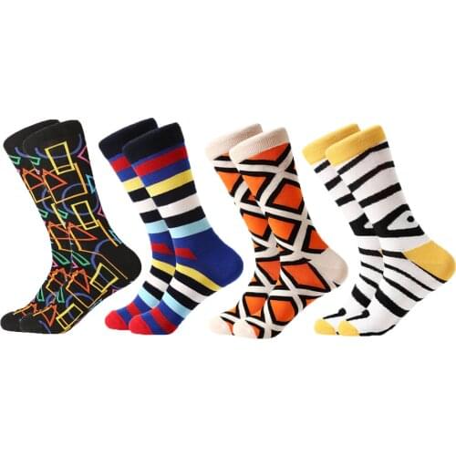 MYORED 4pairs/Lot 2020 new socks mens casual business crew socks multi-colored puzzle Diamond lattice stripes socks factory
