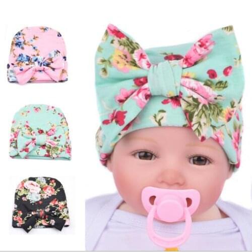 2017 New Hospital Newborn Hat Baby Girl Beanie With Big Bowknot Newborn Knit Infant Flower Hipster Caps Baby Toddler Hat