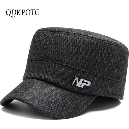QDKPOTC 2019 Autumn Winter New Men Military Hats Keep Warm Ear Protection Flat Cap Leisure Travel Middle-aged Cap Dad Hat
