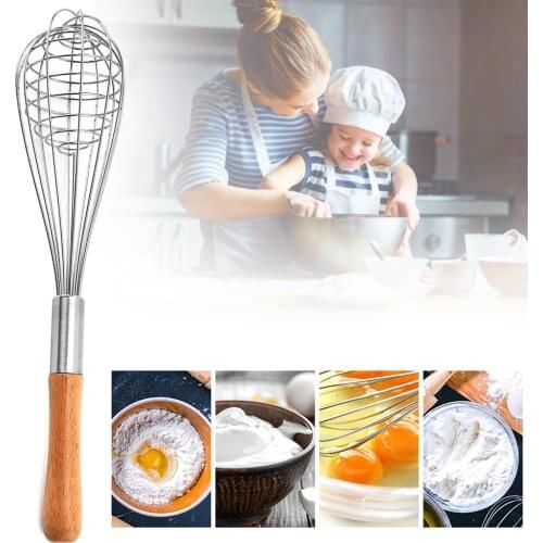 New Multifunction Kitchen Egg Beater Manual Stainless Steel Egg Mixer Stirring Cream With Non-slip Wooden Handle Cooking Tools