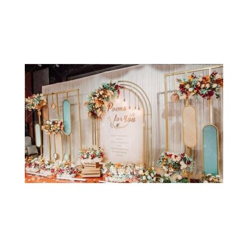 New wedding props wrought iron background geometric box background frame four arches flower door stage layout