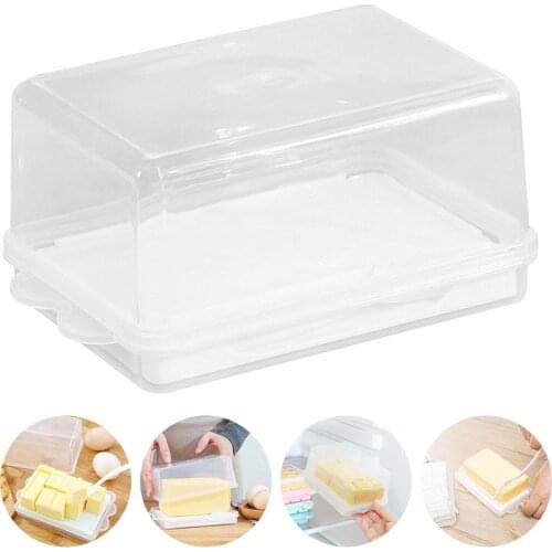 Plastic Butter Storage Box Container Transparent Cheese Server Keeper Tray With Knife & Partition Japan Original Butter Dish Box