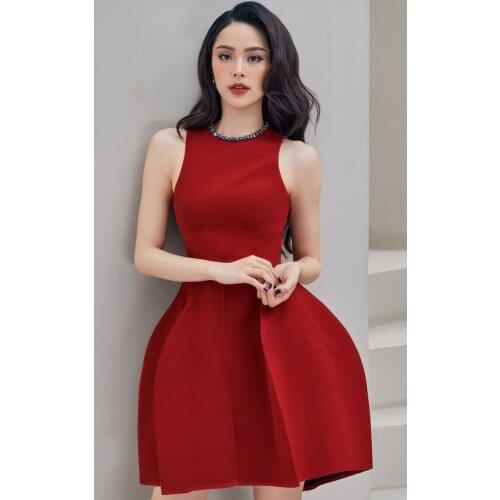 Tailor shop Round neck sleeveless puffy personalized diamond red white black cocktail party strapless dress bridal party beach