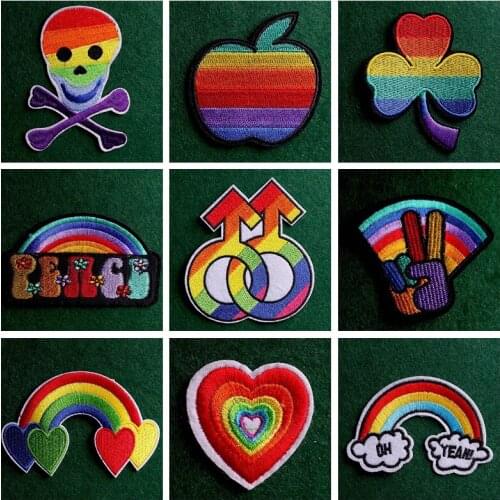 Rainbow Iron Patches Gay Pride Patches For Clothing LGBT Embroidered Patches For Jackets Fabric Patch Stripes Applique Accessory