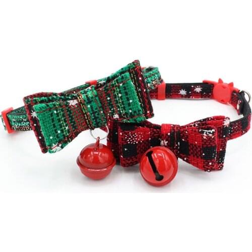 Christmas Cat Collar With Bell Kitten Double Layer Bowknots Pet Adjustable Christmas Pet Collar For Xmas Gift