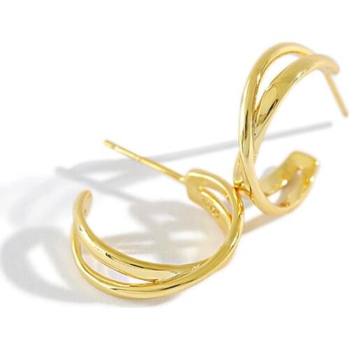 1Pair 14.5MM*5MM 100% Authentic 925 Sterling silver Gold /White Cross "X" Geometric Stud earrings TLE1035