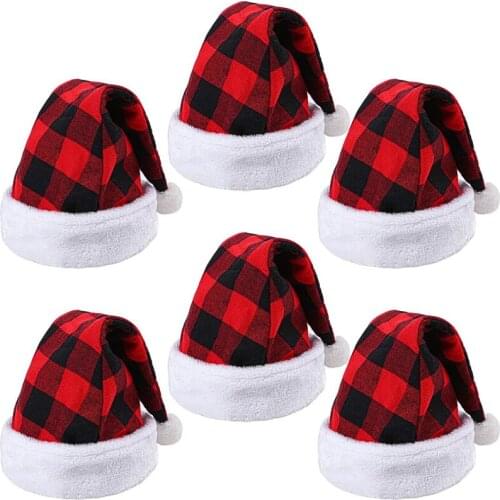 2020 New Christmas Hats Black Red Plaid Santa Hat Fashion Plush Xmas Santa Hat Christmas Party Festival Ornaments Hot Wholesales