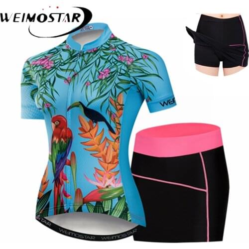Weimostar Summer Womens Maillot Ciclismo Cycling Jersey Mini Dress Set Mountain Bike Clothing MTB Bicycle Clothes Wear Suits