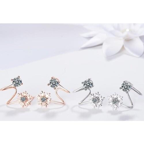Sole Memory Fresh Ear Clip Snowflake Zircon Simple Korean Flower 925 Sterling Silver Female Dangle Earrings SEA415